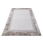 Geometric Beige Area Rug with distressed textures at the edges