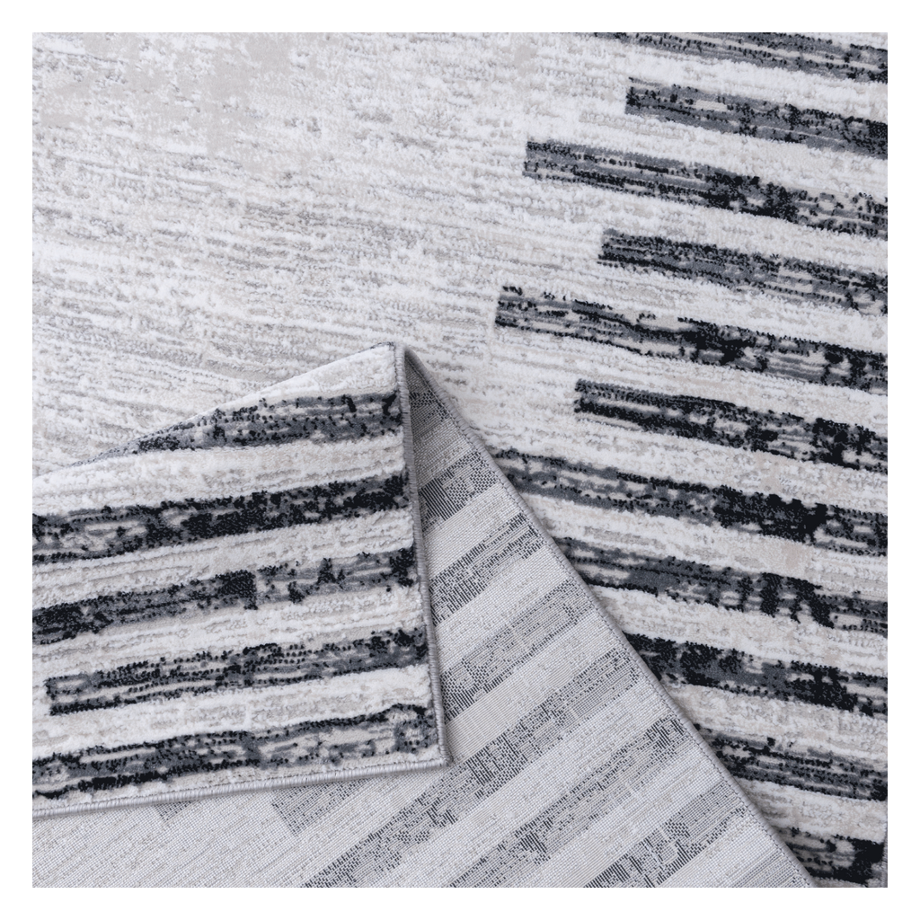 Folded Grey Striped Rug and the cotton backing