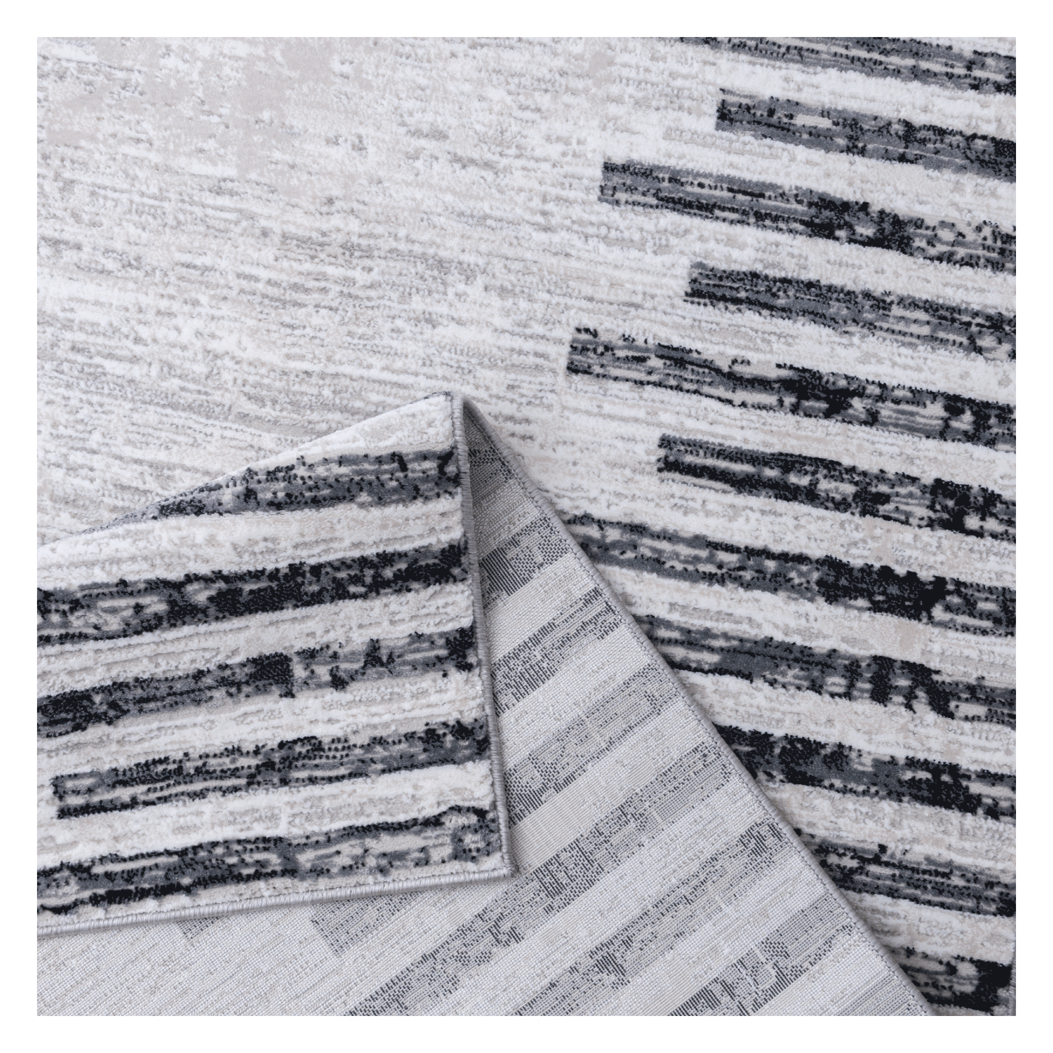 Folded Grey Striped Rug and the cotton backing